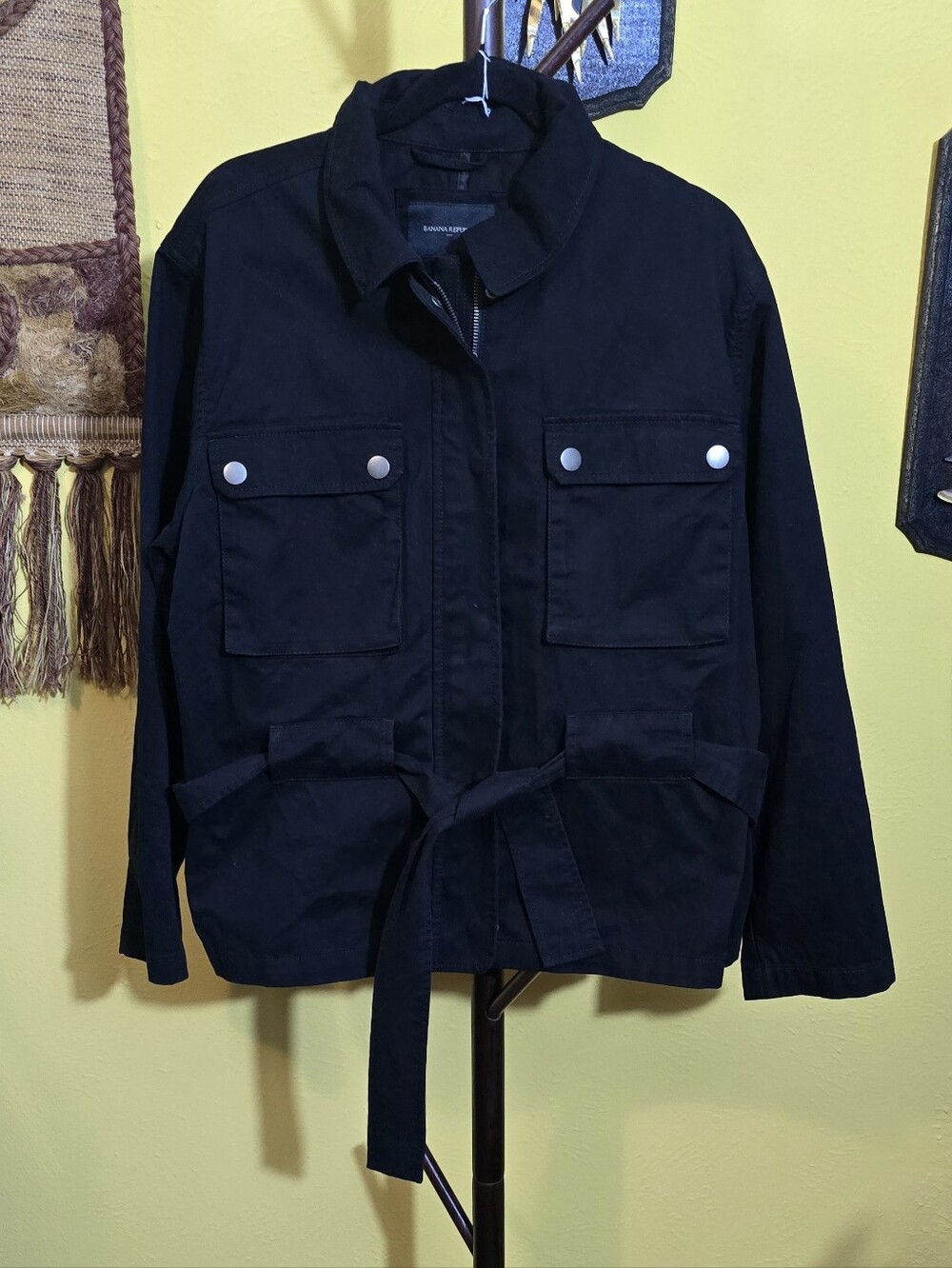 Banana Republic Black Utility Belted Jacket Sz L